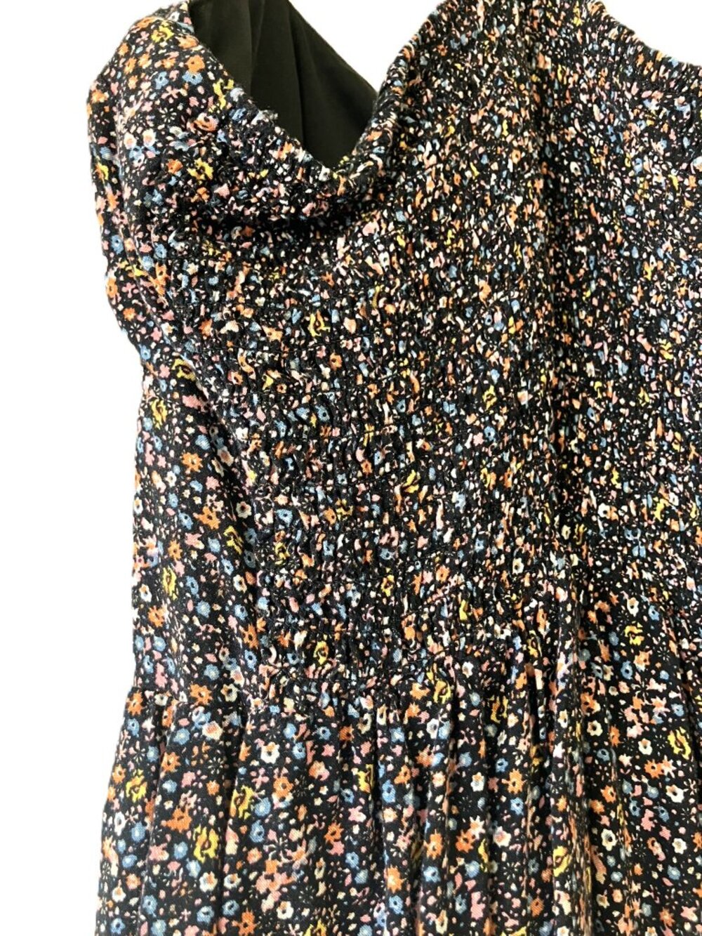 A.U.W. Floral Mini Dress Black Size XL Smocked Ruffle Straps Stretchy - Picture 5 of 11